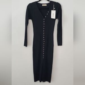 Womens V Neck Black Long Sleeve Midi Knit Cardigan Dress Bodycon size …